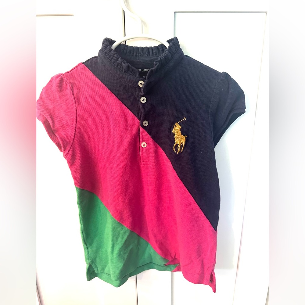 Ralph Lauren Kids Tri-Color Polo Shirt - Navy, Pink, Green